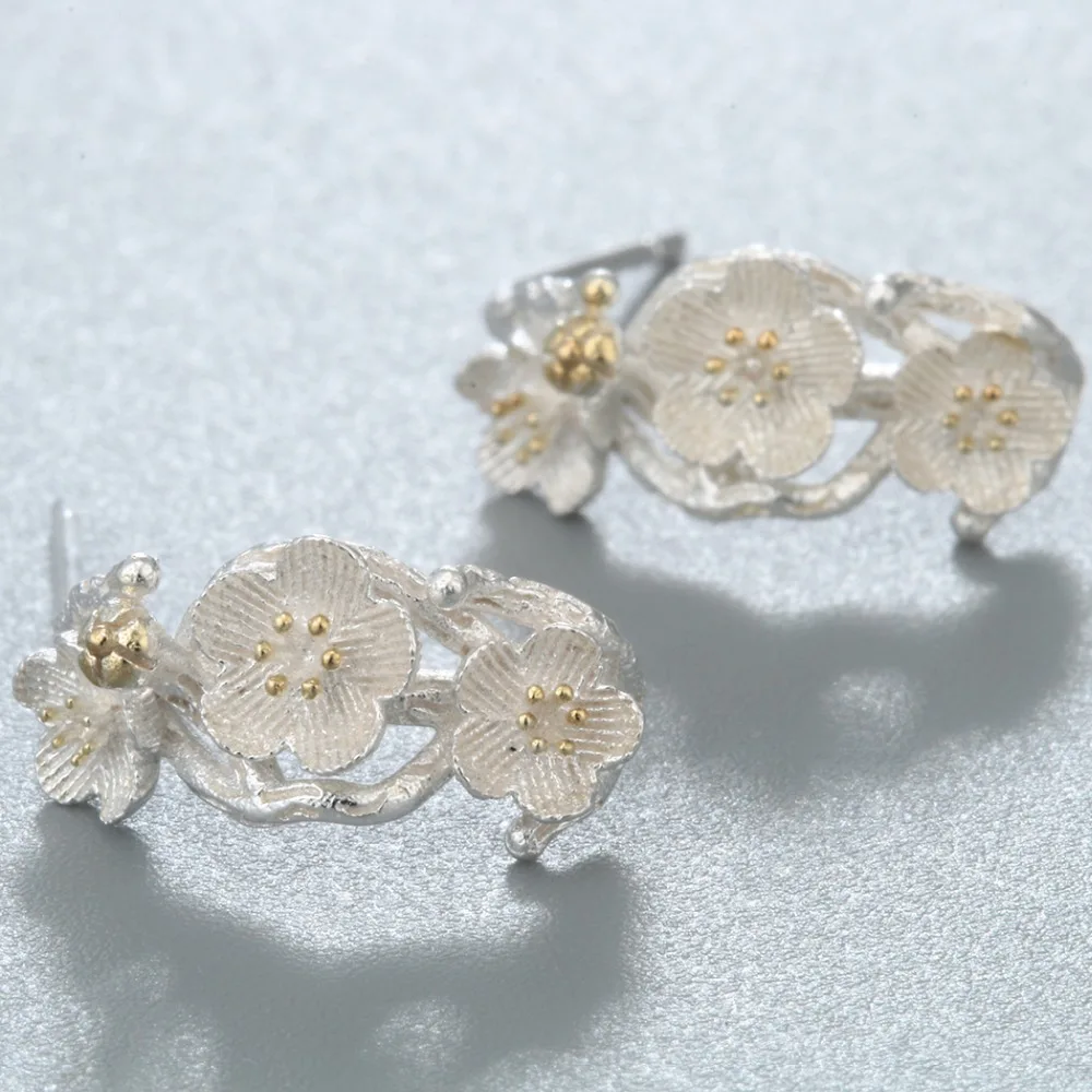 

Chandler Plum Flower Blossoms Earring Cherry Branch Post Stud Earrings Women Boucle bloem Exaggerated Style Jewelry Gifts