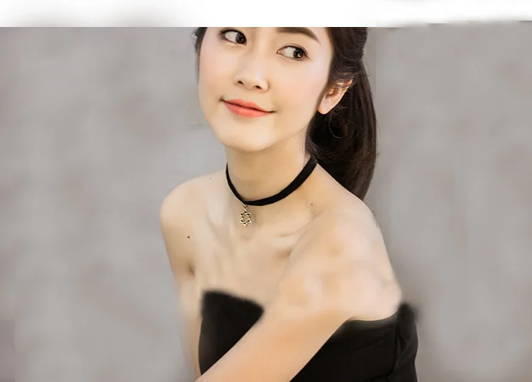 Женское ожерелье с подвеской в стиле Харадзюку Звезда Давида черное бархатное