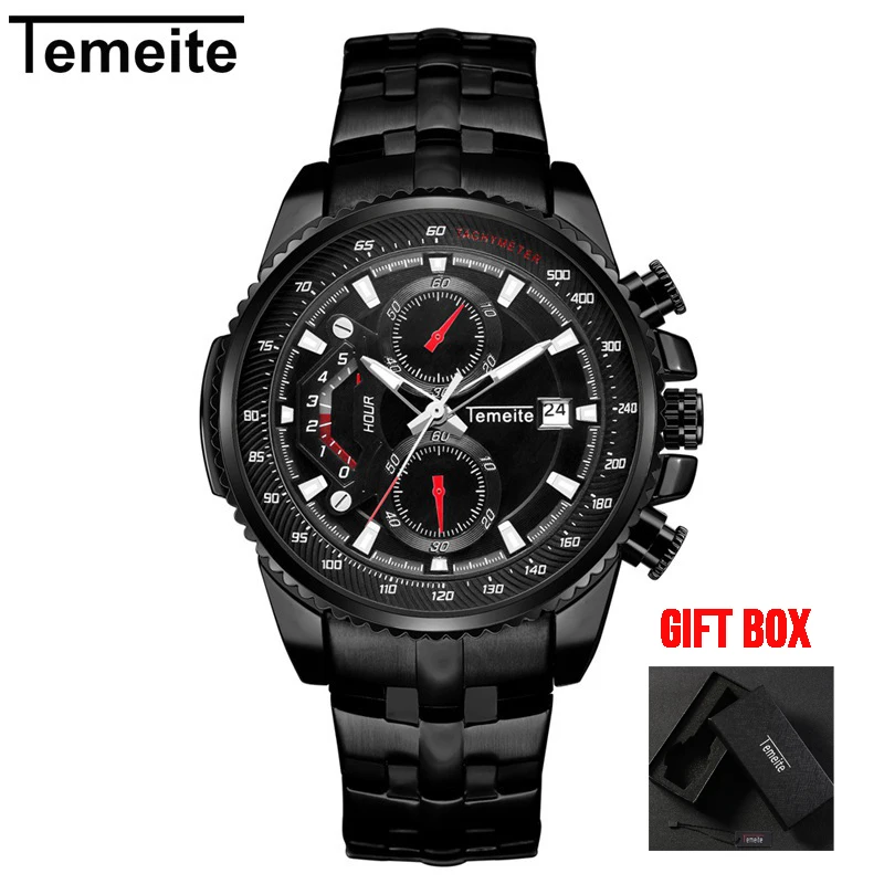 Temeite 5 with box Temeite полностью функциональные мужские часы лучший бренд класса люкс золотые кварцевые часы водонепроницаемые мужские наручные часы Relogio Dourado Masculino - Цвет: Temeite 5 with box