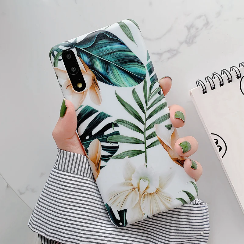 Retro Monstera Leaf Case For Huawei Mate 20 P30 Pro P30Pro P20 Lite P20Pro Soft TPU Cover Fashion Art Painted Rose Flower Fundas |