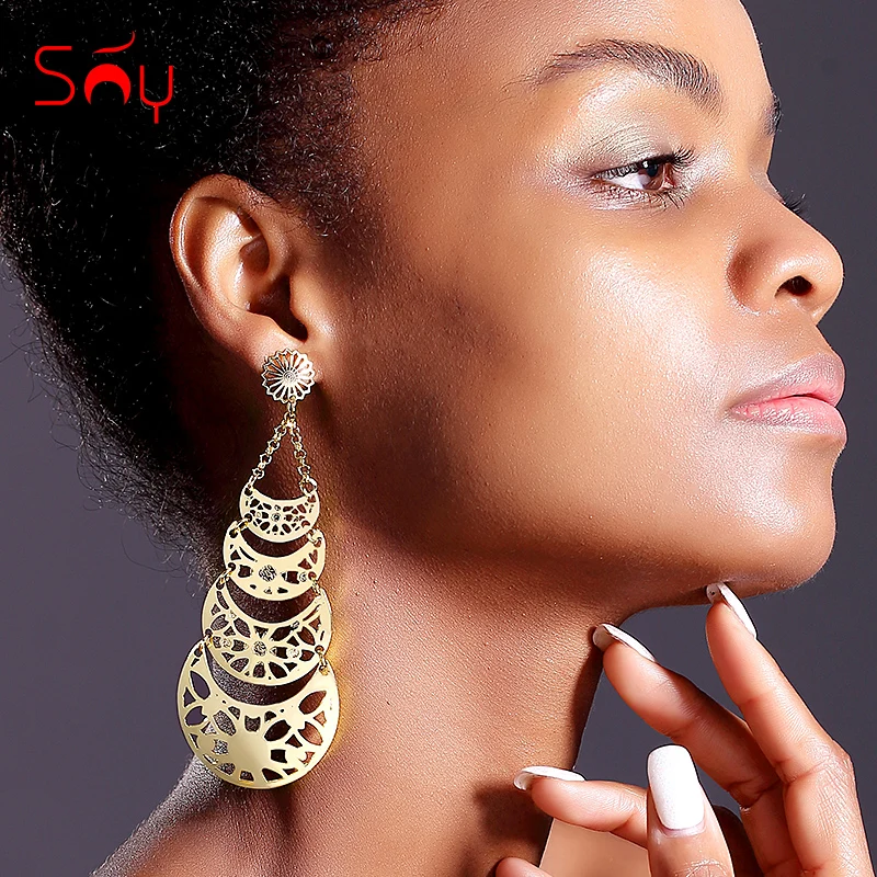 Женские большие серьги подвески Sunny длинные висячие с цветочным узором вечерние