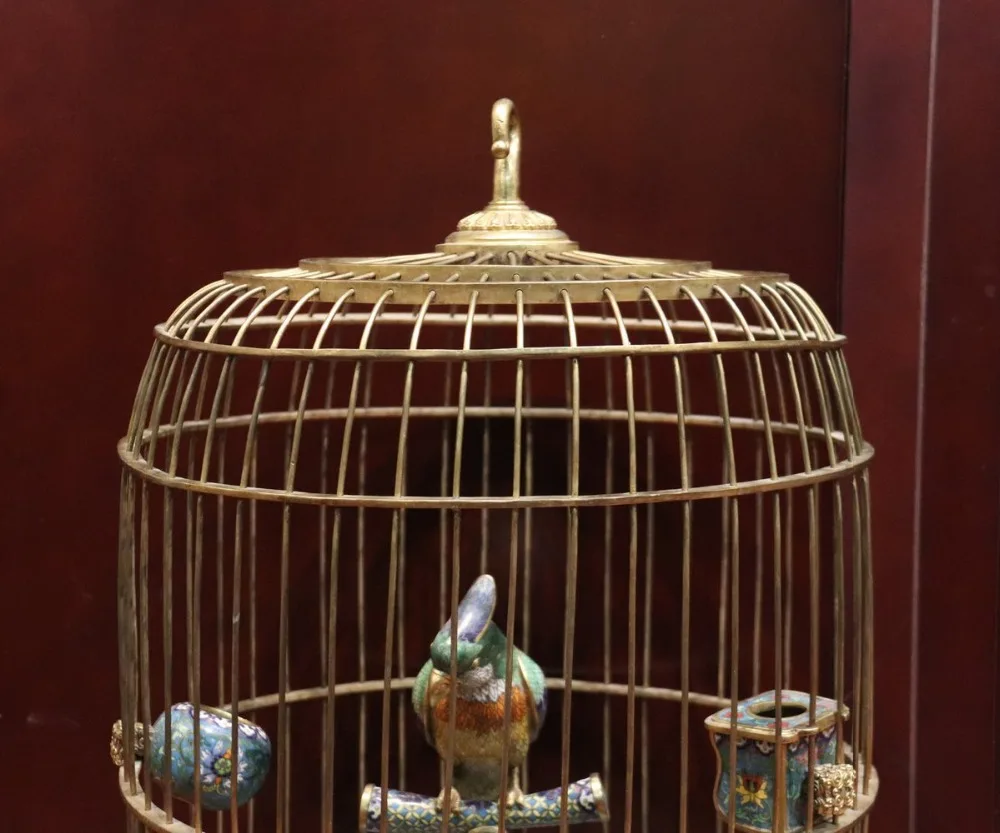 24&quot China Pure Bronze Cloisonne 24K Gold Scarlet Macaw Flower Bird Cage Birdcage | Дом и сад