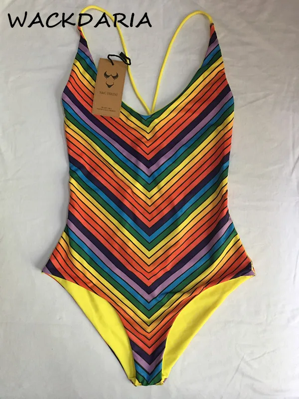 

Женский слитный купальник WackDaria, двухсторонний купальник желтого/синего цвета с геометрическим узором, бандажный купальник