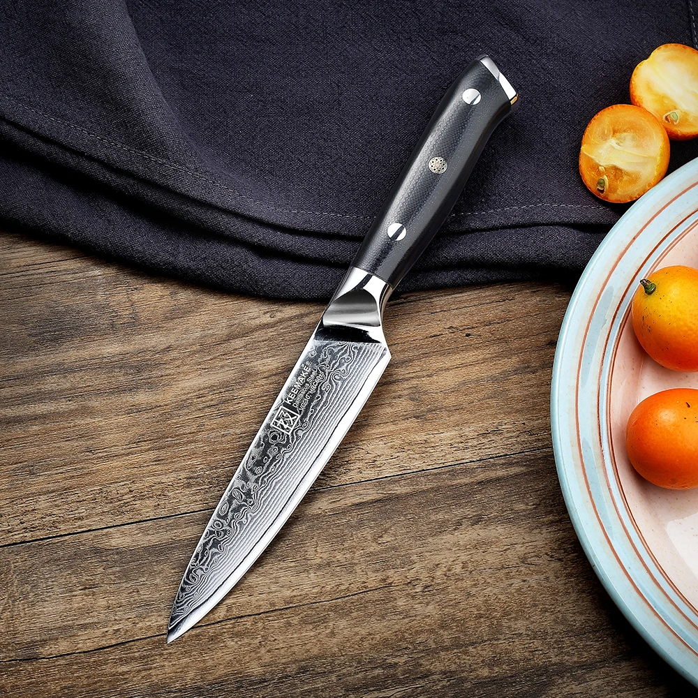 KEEMAKE 3 шт. набор кухонных ножей Santoku нож для очистки овощей инструменты для приготовления пищи японский Дамаск VG10 сталь бритва острый G10 Ручка