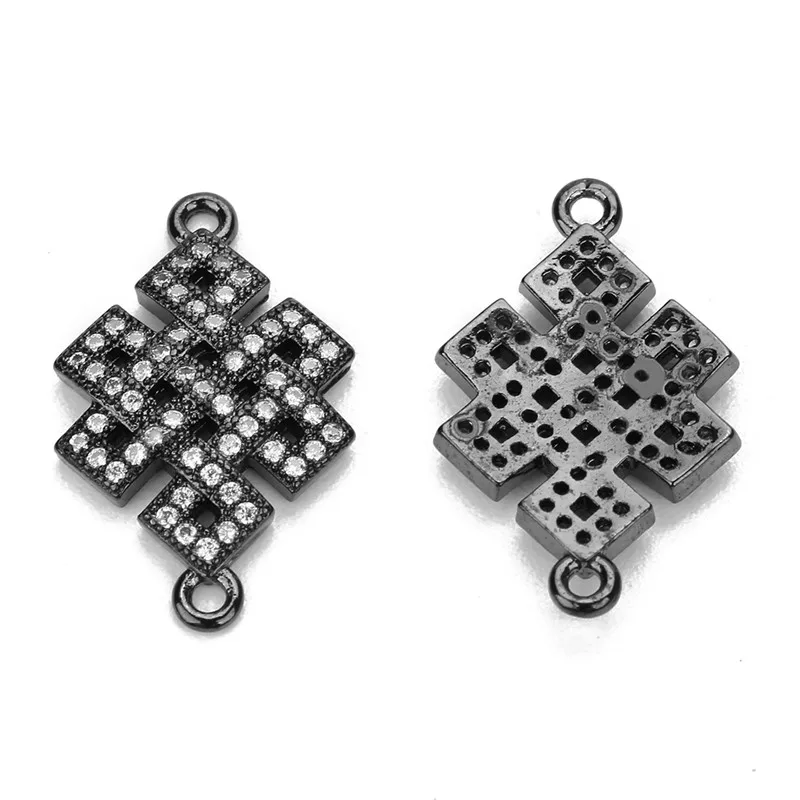 

SAUVOO Gold Color 13*22mm Chinese Knot Connectors Pendant CZ Micro Pave Charms Connector For Bracelet Jewelry Findings F7736