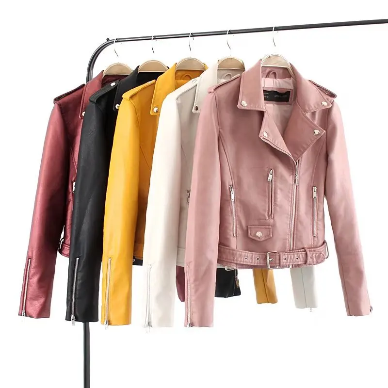 Spring Autumn women's clothing PU Leather Jacket Faux Soft Coat Slim Rivet Zipper Motorcycle Jackets 8002 | Женская одежда