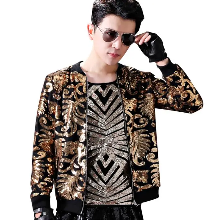 

blazer men suits gold silver Sequin personality jacket mens stage singers clothes dance star style dress punk England clothing