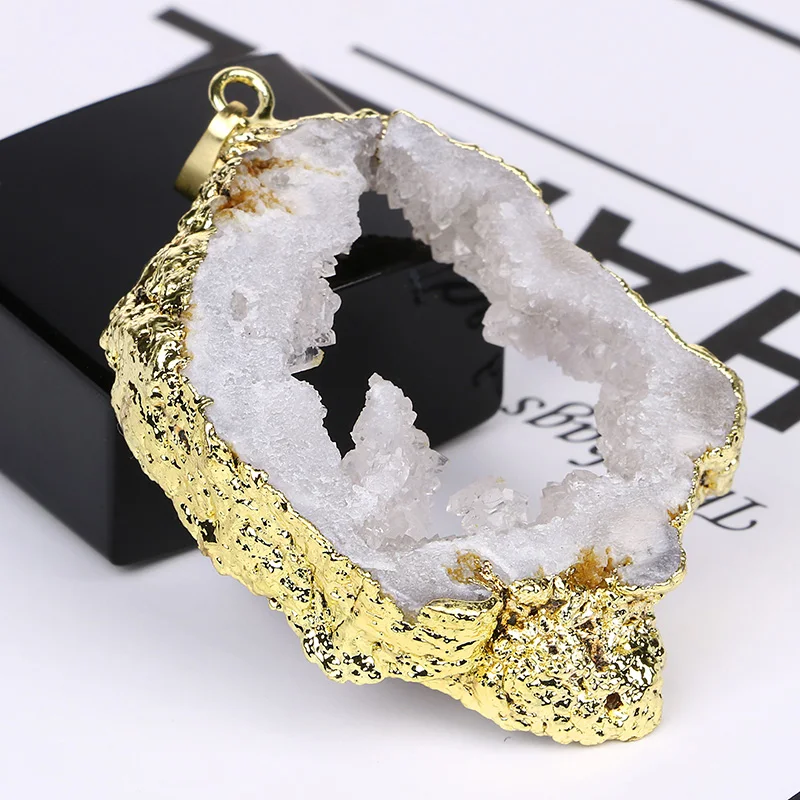 Естественные белые прозрачные хрустальные подвески с золотым покрытием Кулон