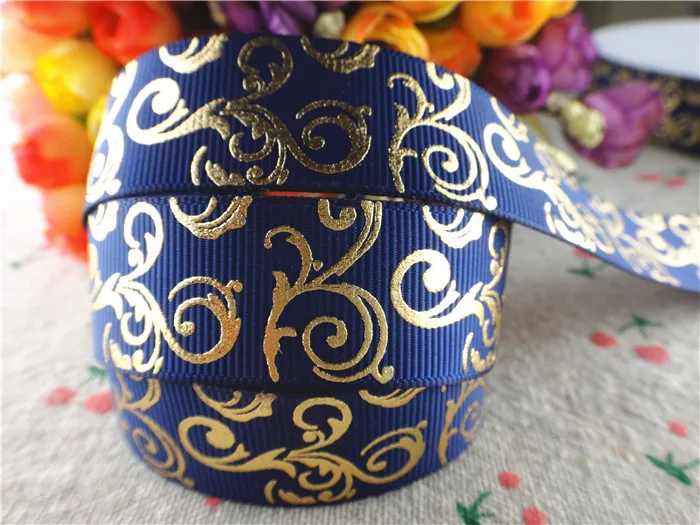 Лента Корсажная с принтом из блестящей золотой фольги 7/8 дюйма 22 мм 10 ярдов|printed