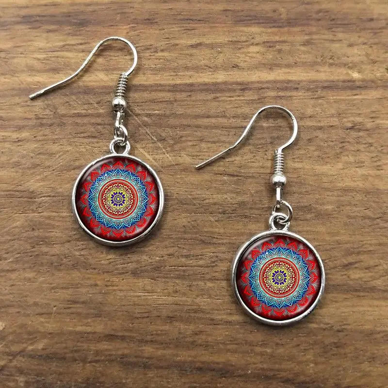 Мандала серьги в виде лотоса хна Йога ювелирные изделия свисающие для женщин с