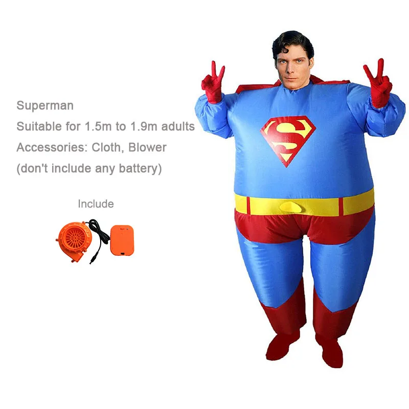 Adult Size Superman Детский надувной костюм Бэтмена, динозавр, лошадь, единорог, Пикачу, костюм на Хэллоуин для взрослых, аниме, маскарад, косплей, вечерние платья из фильмов - Цвет: Adult Size Superman