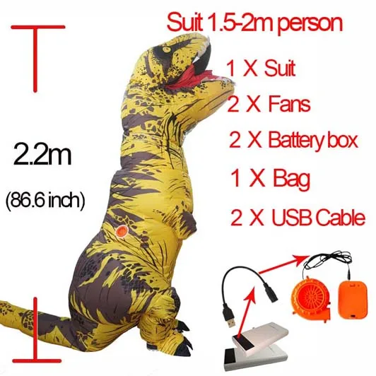 Yellow Надувной динозавр T костюмы тираннозавров для мужчин женщин Blowup T-Rex динозавр Хэллоуин надувной талисман костюм для взрослых - Цвет: Yellow