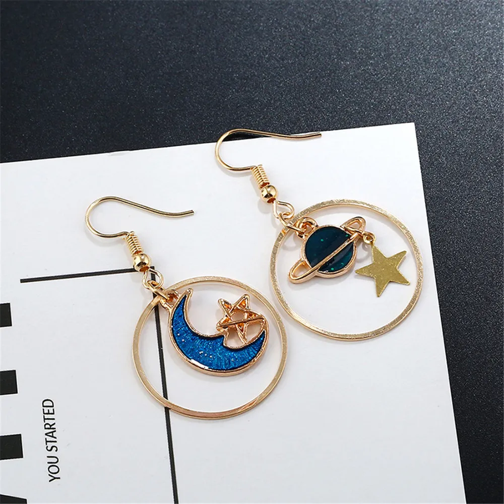 Женские синие серьги подвески CRLEY в виде полумесяца и звезды|Серьги-подвески| |