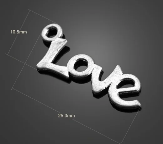 

200pcs Charm love words antique silver pendant 25.3*10.8mm Handmade children day gifts Jewelry bracelet necklace keychain DIY