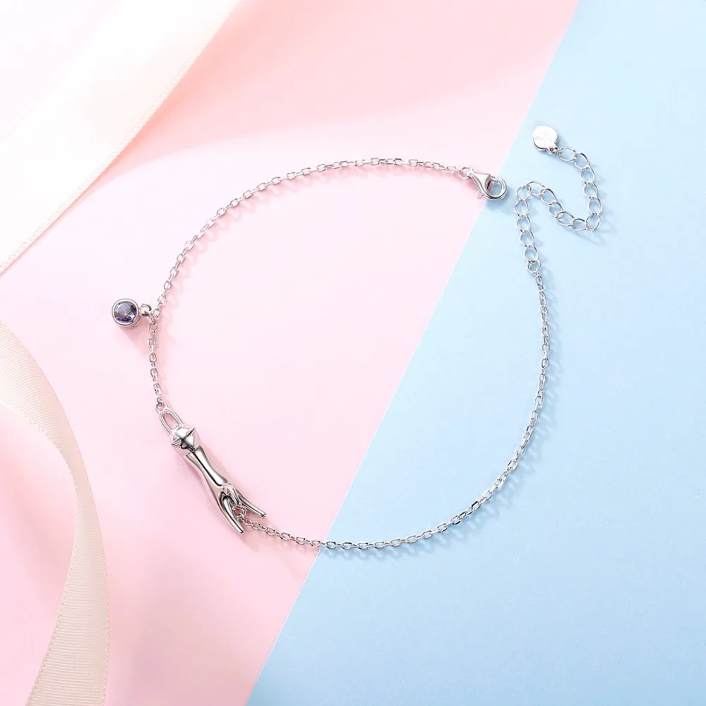 SILVERCUTE ножной браслет с котом для женщин подлинное серебро 925 пробы летние