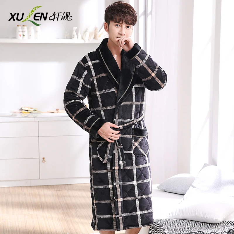 Мужской зимний банный халат фланель для сна и отдыха плюс размер домашняя Ночная