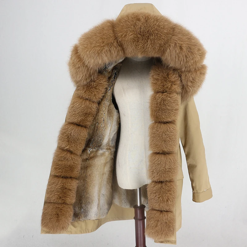 brown camel E Длинная парка OFTBUY, водонепроницаемая верхняя одежда, пальто с натуральным мехом енота, Воротник из лисьего меха, капюшон, подкладка из кроличьего меха, Толстая теплая уличная одежда - Цвет: brown camel E