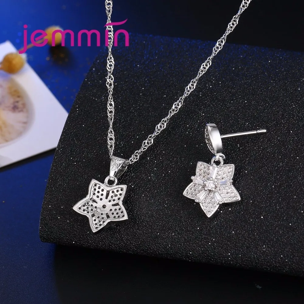 

Top Quality Authentic 925 Sterling Silver Jewelry Necklace Earrings Sets Romantic Sweat Flower Jewelry Bijoux for Women