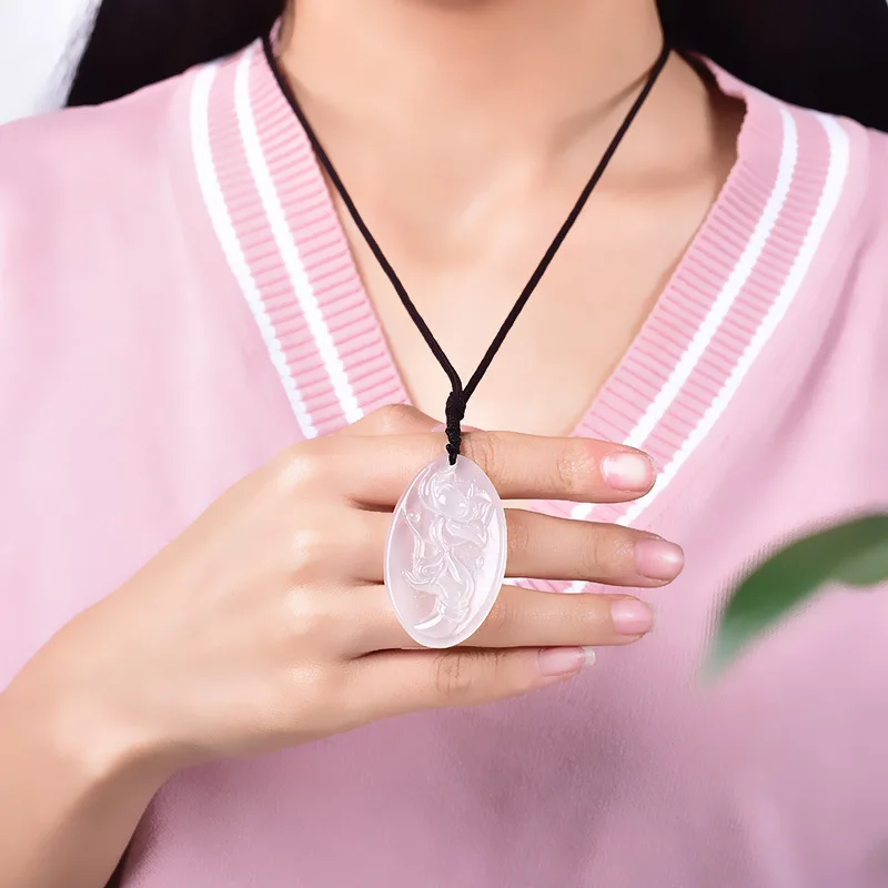 Оптовая продажа подвески из белого халцедона с натуральным кристаллом ожерелье