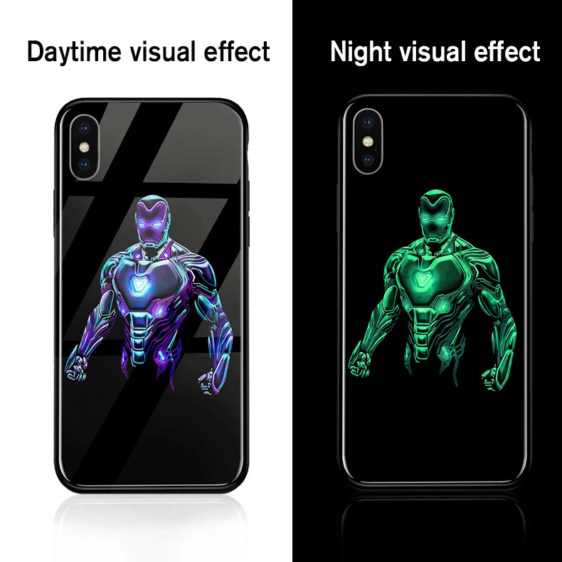 Ciciber Marvel Железный человек чехол в виде светящегося стекла для iPhone 11 Чехол 7 8 6 6S Plus задняя оболочка для iPhone 11 Pro Max X XR XS Max чехол