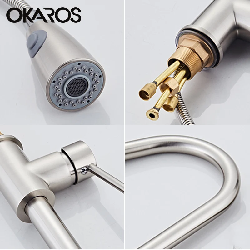 Кухонный Смеситель OKAROS выдвижной кран с никелевой отделкой двойной распылитель