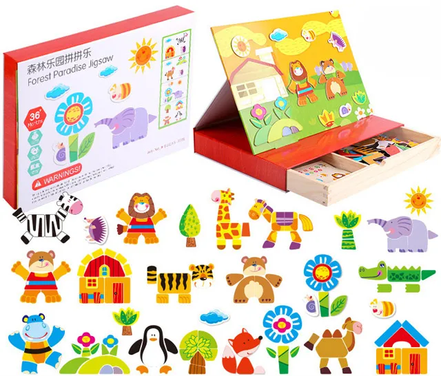 Forest Jigsaw Деревянная образовательная магнитная головоломка игрушки для детский холодильник наклейки на холодильник Лес животных туалетный красочный доска для рисования с игрушками - Цвет: Forest Jigsaw