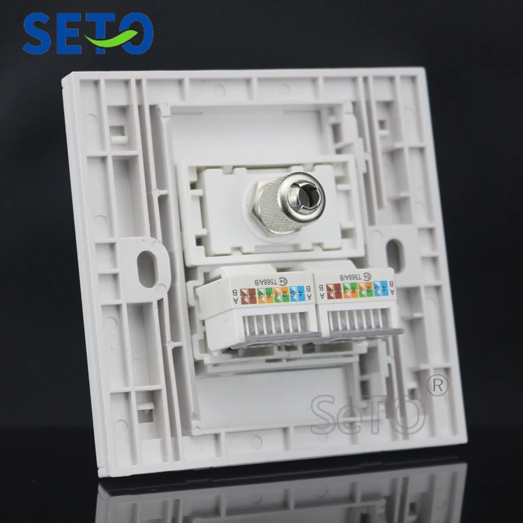 SeTo 86 Тип двойные порты RJ45 Cat5e сетевая Lan + TV настенная панель гнездо Keystone Лицевая