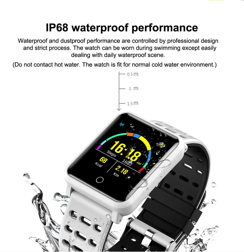 Smart Watch IP68 Waterproof Fitness Tracker for Men Women with Heart Rate Blood Pressure Pedometer Wearable Bracelet Wristband |