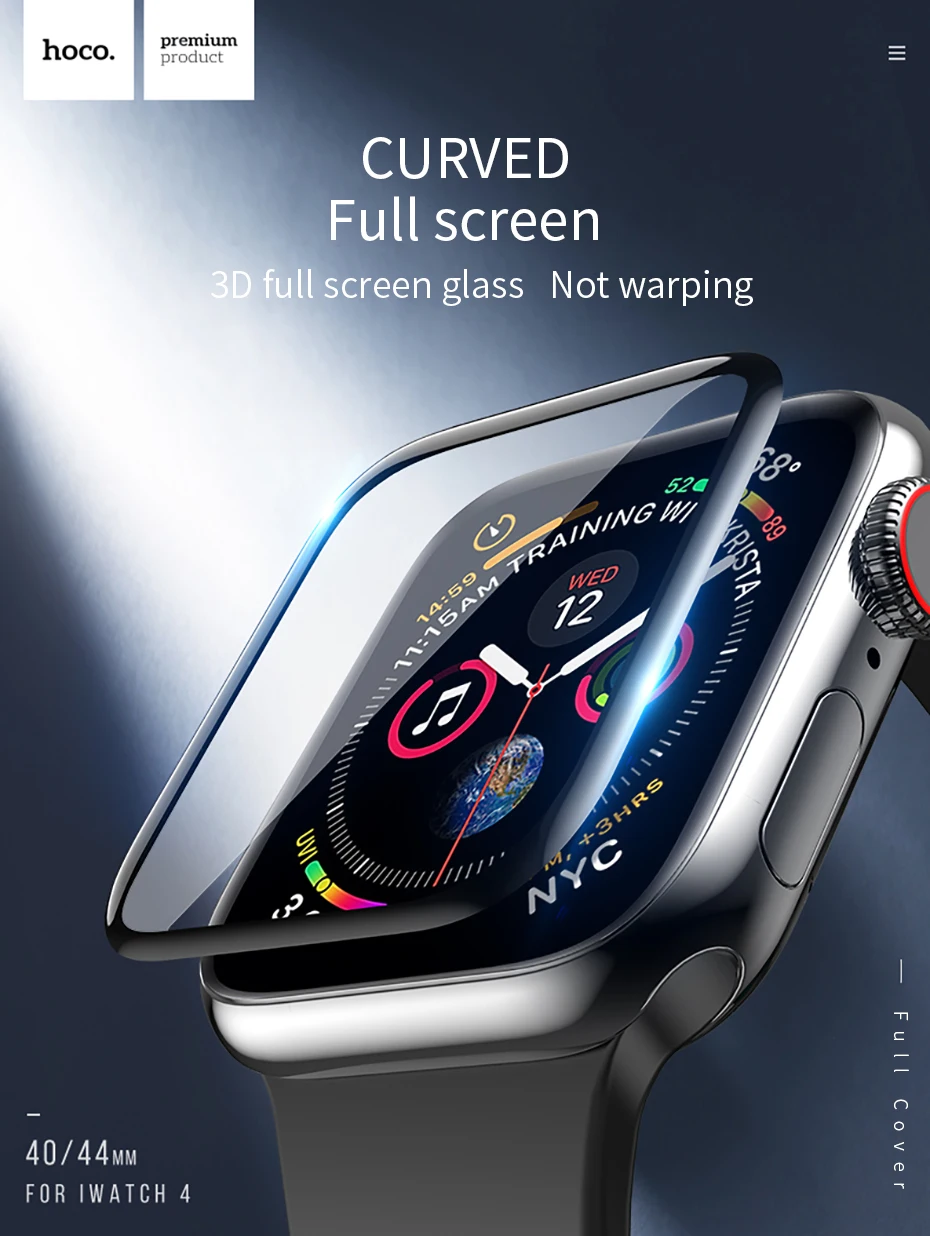 HOCO 3D изогнутое Закаленное стекло пленка для Apple Watch 4 9H Полное покрытие экрана Защитное стекло для Apple Watch серии 4 40 мм 44 мм