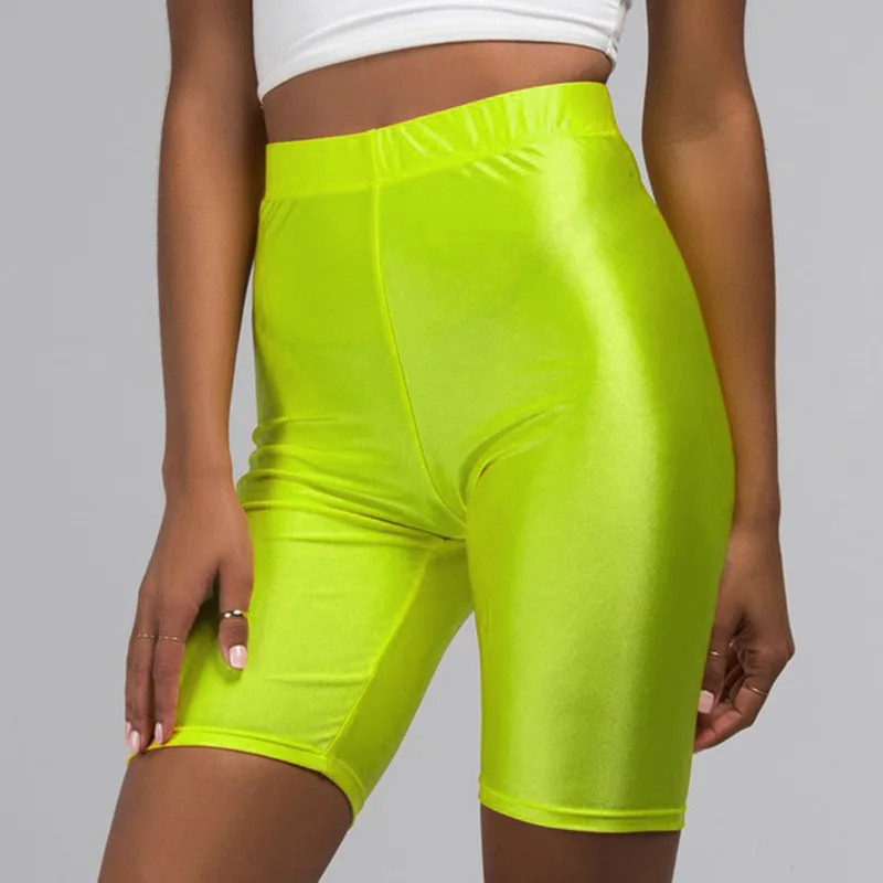 neon yellow Велосипедки женские с высокой талией велосипедки женские модные red байкерские шорты велосипедки женские повседневные - Цвет: neon yellow