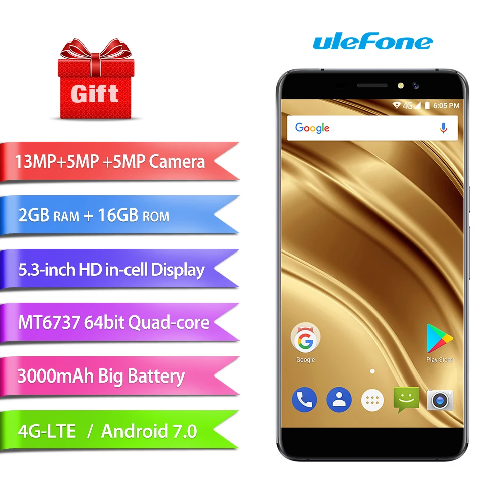 Ulefone S8 Pro MT6737 4 ядра сотовый телефон 5 3 дюйма Android 7 0 смартфон 2 GB Оперативная память