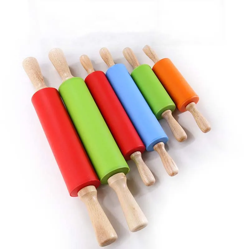 High Quality Strong Durable Silicone Wood Rolling Pins Safety Non-toxic Kitchen Baking Tolls for Home 4 Colors 20E |