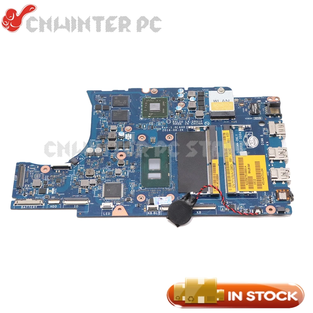

NOKOTION материнская плата для ноутбука Dell Inspiron 15-5567 5567 Материнская плата ноутбука CN-0CV3V4 0CV3V4 BAL20 LA-D801P DDR4 I7-7500U Процессор Radeon R7 M445 GPU