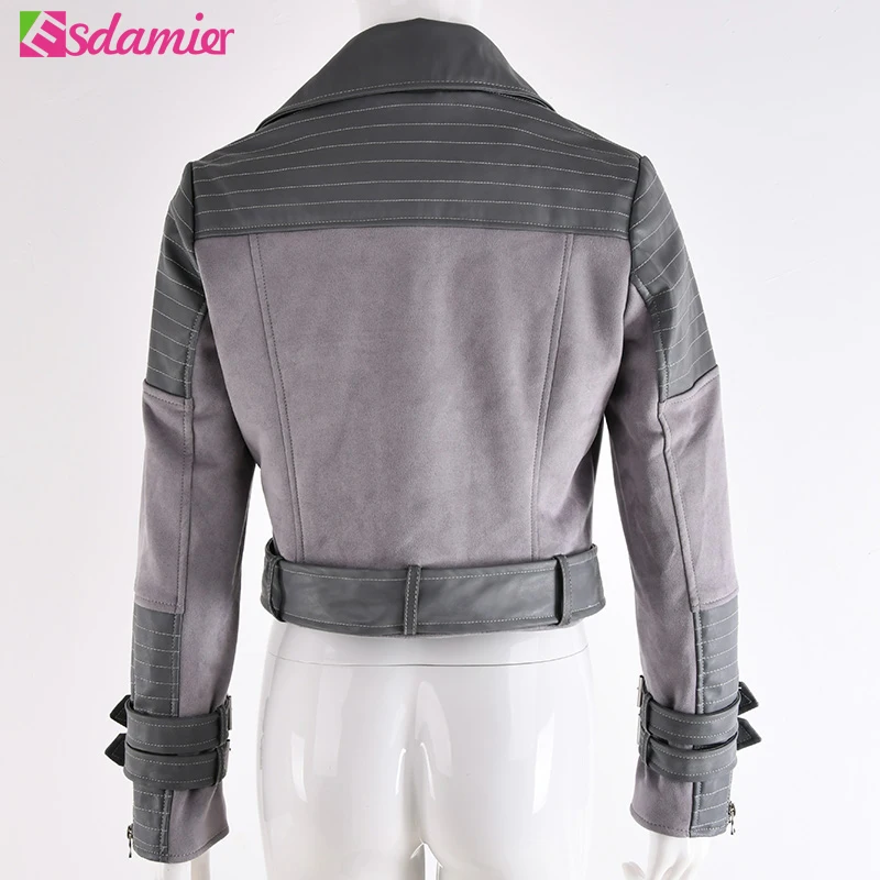 Женская замшевая куртка ESDAMIER черная мотоциклетная из искусственной кожи с