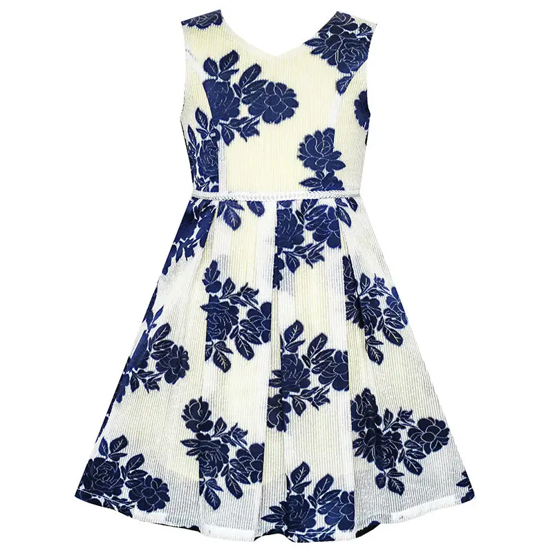 Sunny Fashion платья для девочек новогодние костюмы Темно-синий Цветок Жемчуг Группа