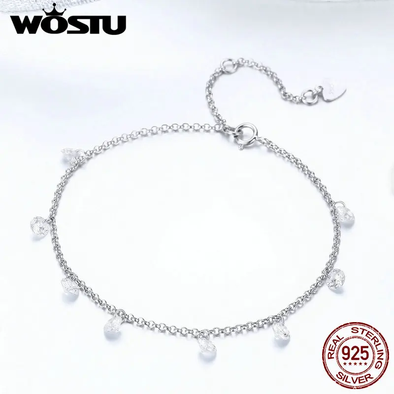 WOSTU настоящий 925 пробы Серебряный минимализм сверкающие регулируемые браслеты