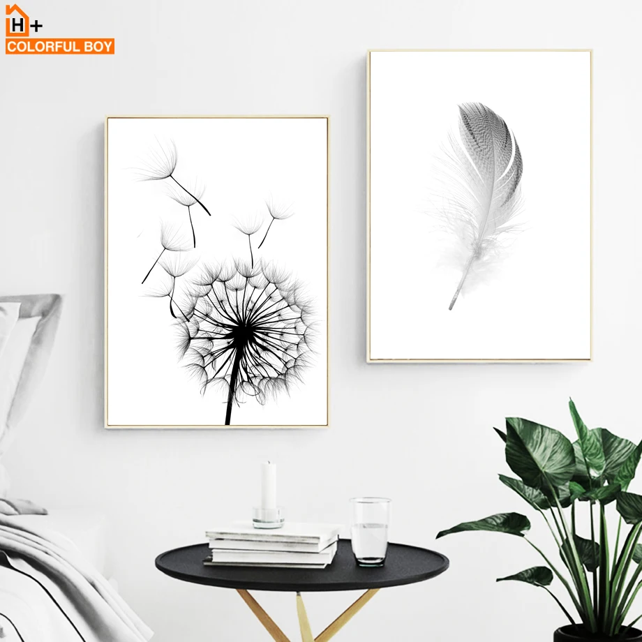 

Posters And Prints Wall Art Canvas Painting Dandelion Feather Black White Nordic Poster Wall Pictures For Living Room Home Decor