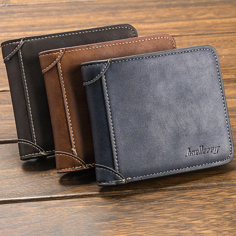 Baellerry Vintage Designer Men Wallet Matte Leather Brand Card Holder Short Male Wallet High Quality  Man Slim Purse No Zipper images - 6