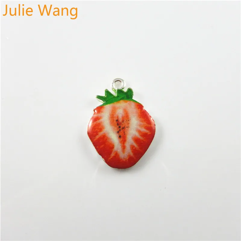 Julie Wang, 10 шт., сплав, эмаль, фрукты, апельсин, яблоко, арбуз, ожерелье, подвеска, серьги, браслет, подвески, ручная работа, ювелирное изделие, сделай сам - Окраска металла: Strawberry