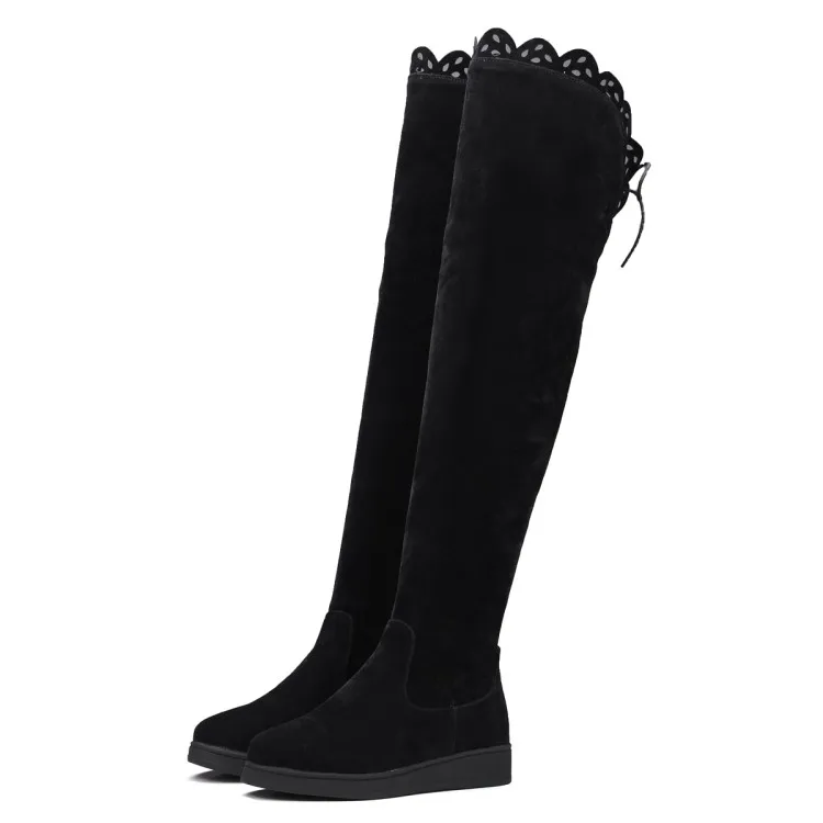 Черный Г. Botas Mujer, большой размер 34-43, фирменный дизайн, Лоскутные цвета, ботфорты выше колена на толстой подошве, на платформе, облегающие длинные осенне-зимние X79-9 - Цвет: Черный