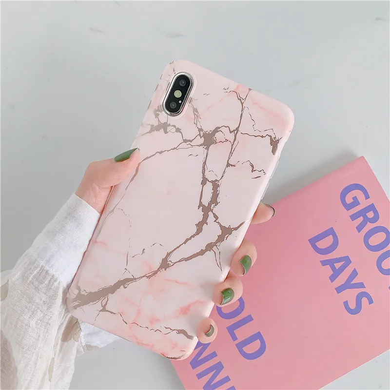 Bronzing Cracked Marble Case For iPhone X XR XS Max Silicone Phone Back Cover for 7 8 6 6S Plus Cases Coque Fundas | Мобильные