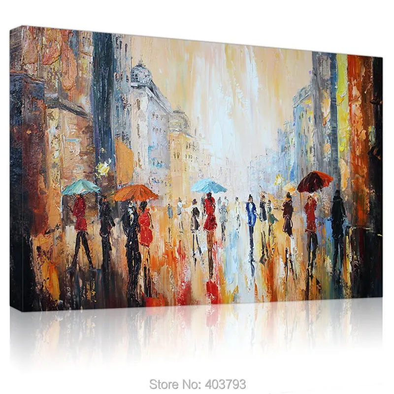 Парижская уличная пейзаж под дождем 100% картина маслом ручной работы без ободков