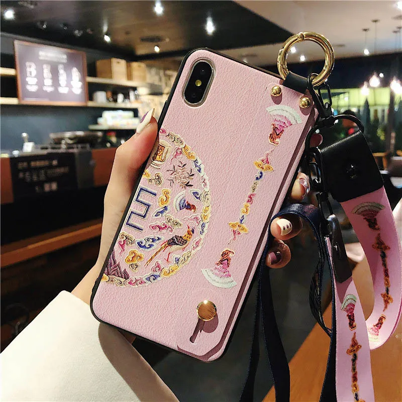 Ремешок чехол для huawei P30 Pro P20 Pro Nova 2 S 3 3I 3E 4 4E ретро дворец цветок Жесткий ПК стенд крышка с нашейные ремешки на - Цвет: Розовый