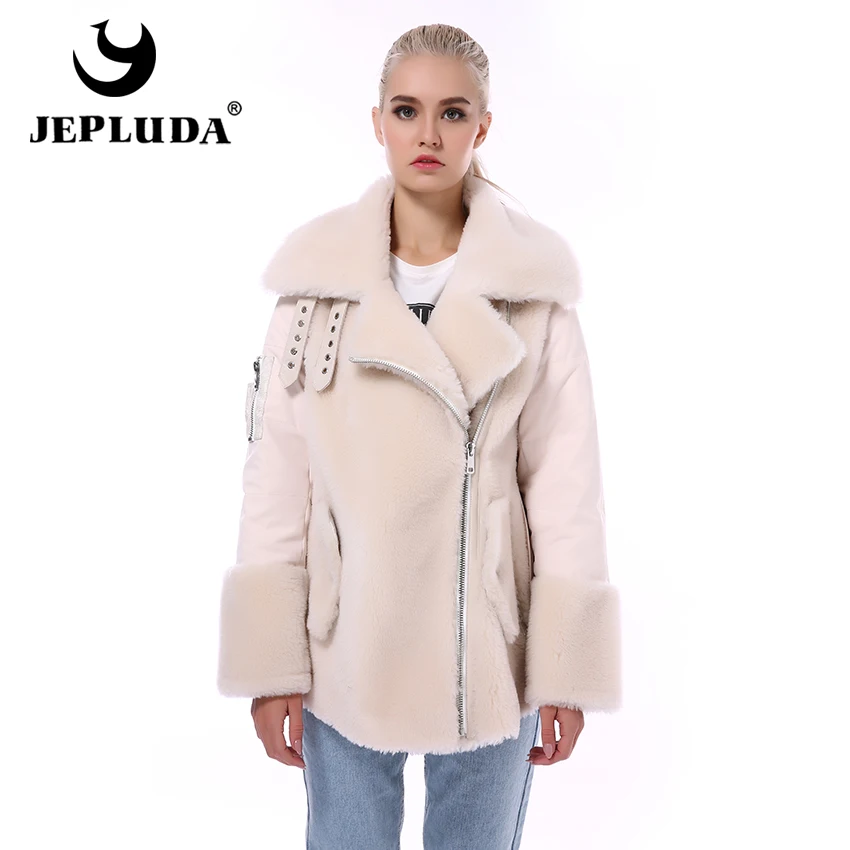 JEPLUDA 100% Натуральная ШерстьTeddy Куртка Зимняя Женская Косуха с Бух Комбинируйте