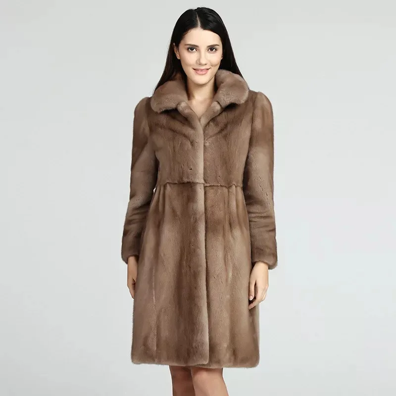 Брендовая роскошная женская куртка из натурального меха норки длинный стиль с