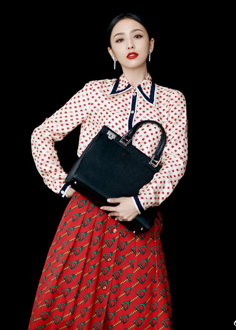 New 2019 Autumn Fashion Design Women's Stars Long Sleeve Chiffon Print Shirt + Half Skirt Set |
