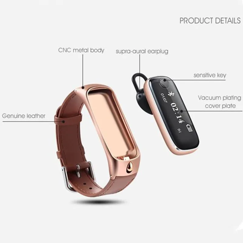 Умный браслет со съемной bluetooth гарнитурой спортивный с шагомером и монитором сна