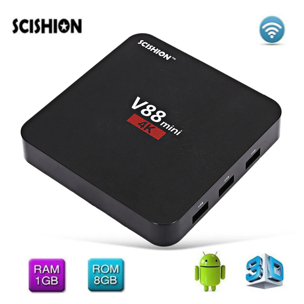 SCISHION V88 мини ТВ Box Android 6 0 RK3229 4 Core 1 ГБ Оперативная память + 8 Встроенная LAN 100 м HDMI1.4 Media