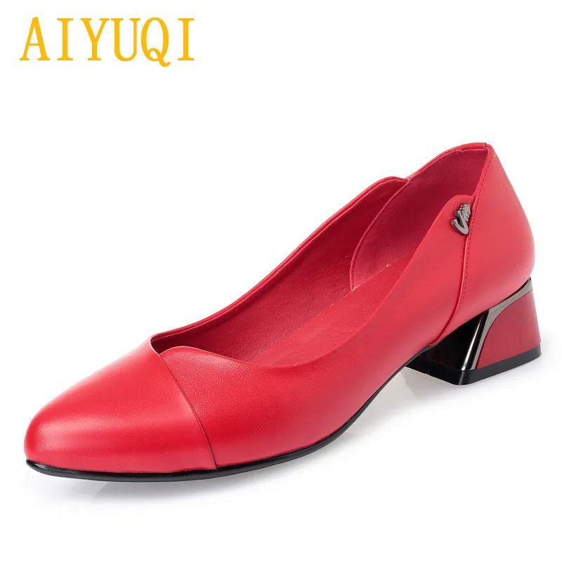 red AIYUQI женские модельные туфли; коллекция года; сезон весна; Новинка; модная женская обувь из натуральной кожи; красные офисные туфли с закрытым носком для женщин - Цвет: red