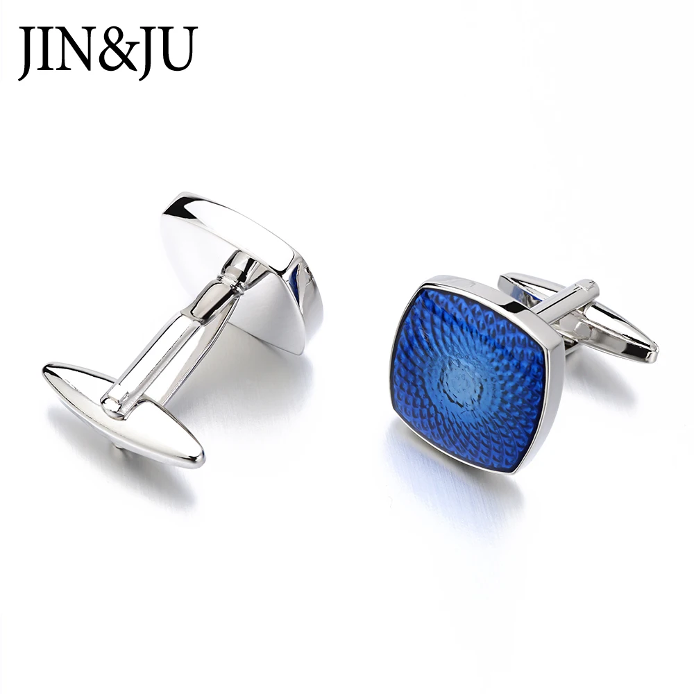 JIN & JU мужские ювелирные изделия бизнес Красочные Синие запонки для мужчин